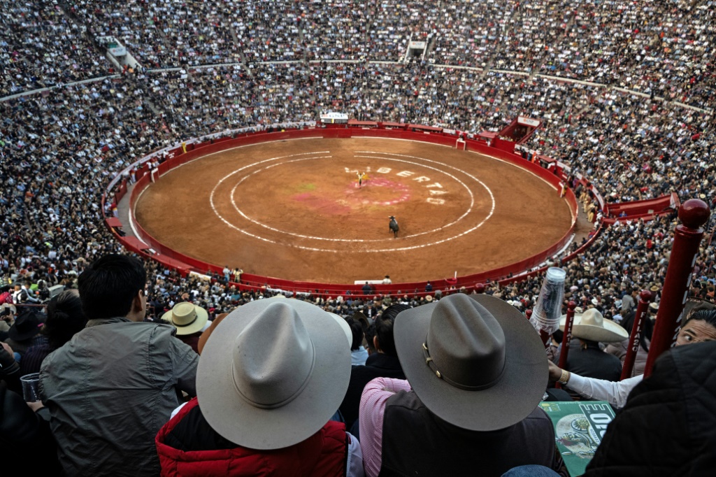 جانب من الجمهور الذي حضر حفلة لمصارعة الثيران في مكسيكو في 28 كانون الثاني/يناير 2024 (ا ف ب)