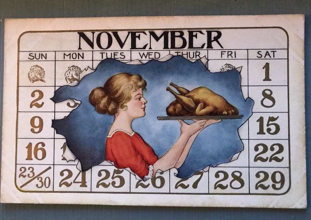 يومية تقويم ميلادي من القرن الماضي تظهر احتفال عيد الشكر
