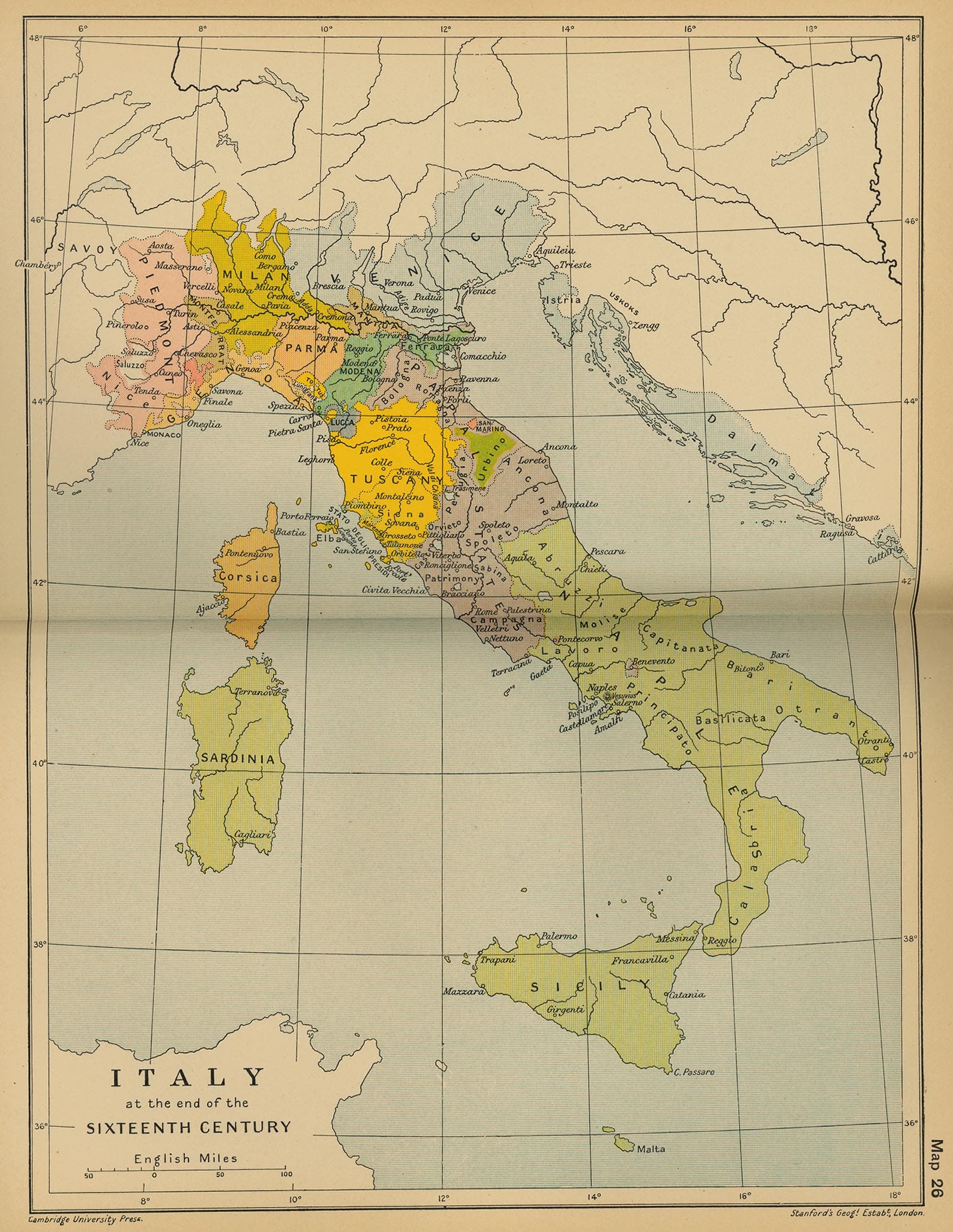 خريطة إيطاليا أواخر القرن السادس عشر