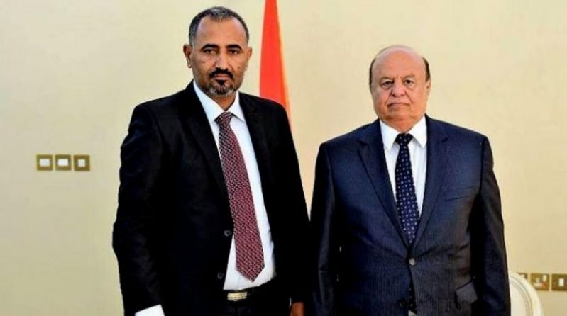 الرئيس اليمني عبد ربه منصور هادي و رئيس المجلس الانتقالي الجنوبي عيدروس قاسم الزُبيدي