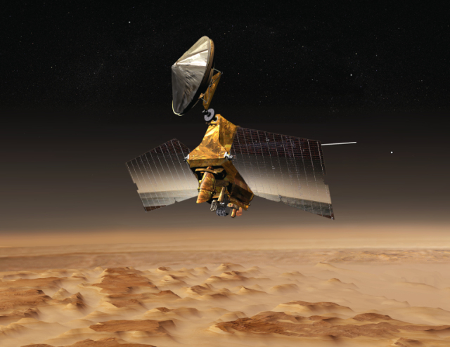 صورة فنية لمستكشف المريخ المداري وأداة هيرايز (ويكيبيديا)