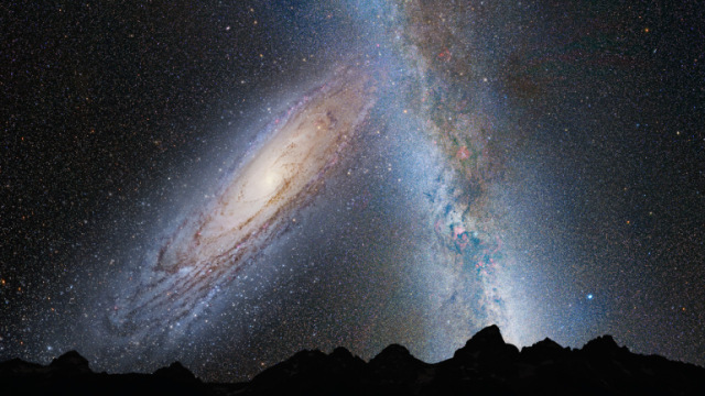 تصميم افتراضي لاقتراب مجرة أندروميدا من مجرتنا