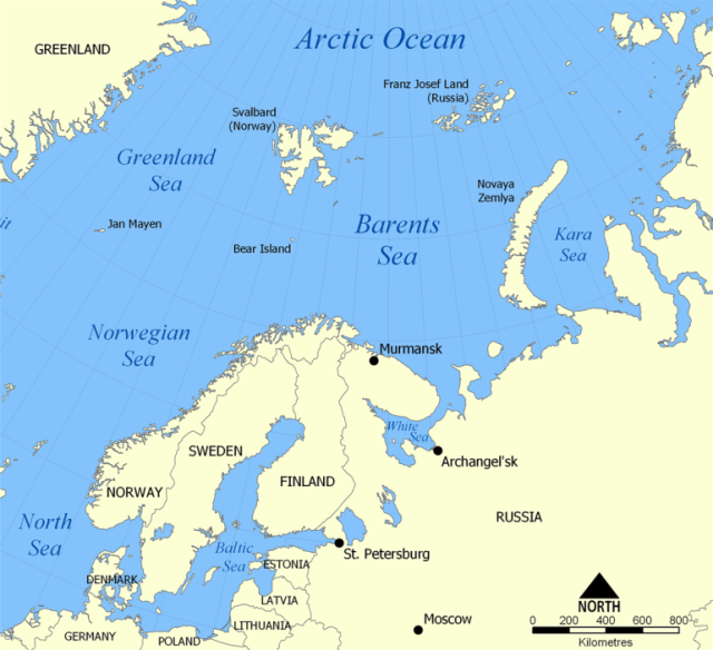  بارنتس من بحار المحيط المتجمد الشمالي وتنقسم مياهه بين كل من روسيا والنرويج 