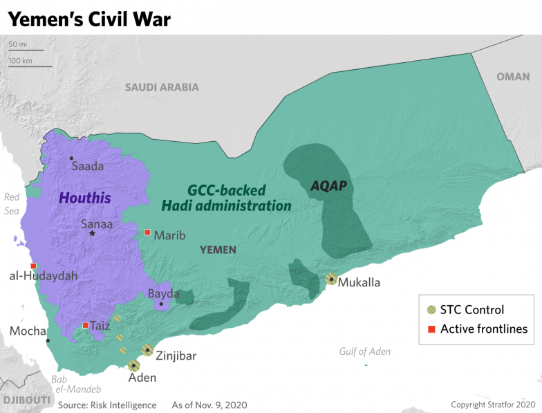 خريطة الحرب الأهلية في اليمن (9 نوفمبر 2020)