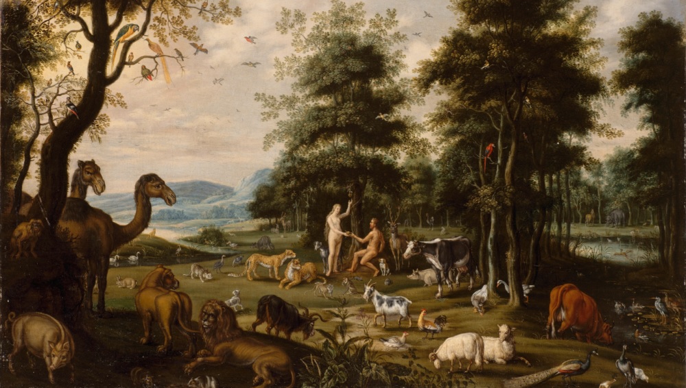  (لوجة "جنة عدن مع آدم وحواء" لإسحاف فان أوستين، من المعرض)