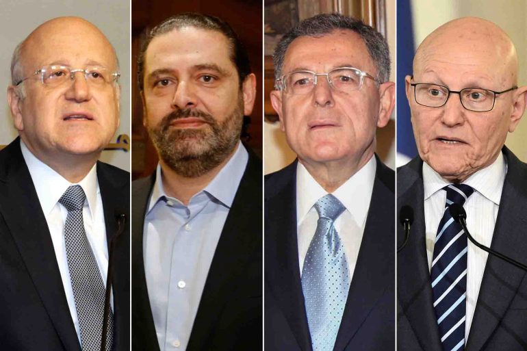 رؤساء الوزراء اللبنانيون السابقون (من اليمين) تمام سلام، فؤاد السنيورة، سعد الحريري، نجيب ميقاتي
