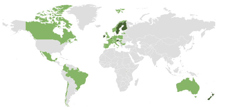 خريطة مشاركة أحزاب الخضر في الحكومة. المصدر: مجلس العلاقات الخارجية.