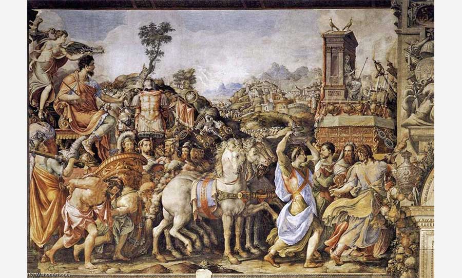 انتصار ماركوس فوريوس كاميلوس.. اللوحة للرسام فريسكو فرانشيسكو سالفياتي 1545