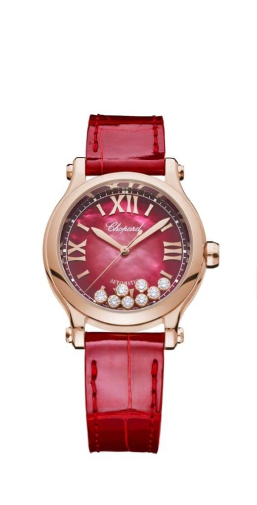 ساعة يد نسائية باللون الأحمر من شوبارد chopard