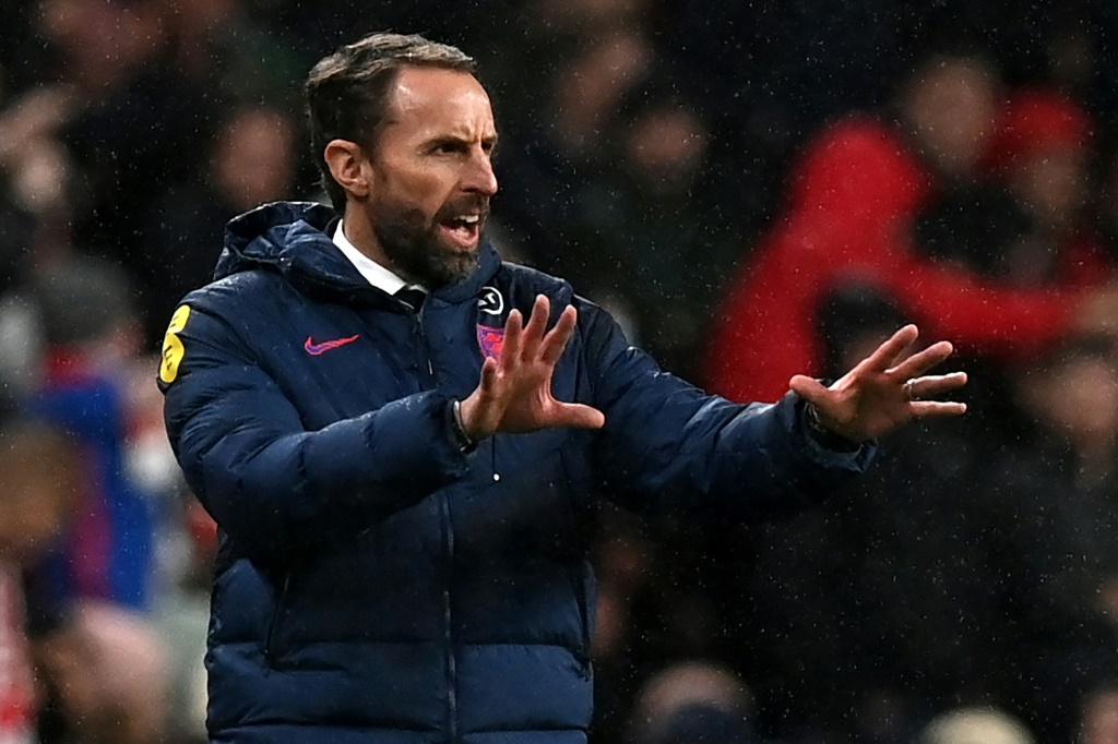 ساوثغيت خلال مباراة منتخب إنجلترا ضد ألبانيا في تصفيات مونديال قطر 2022 (ا ف ب)