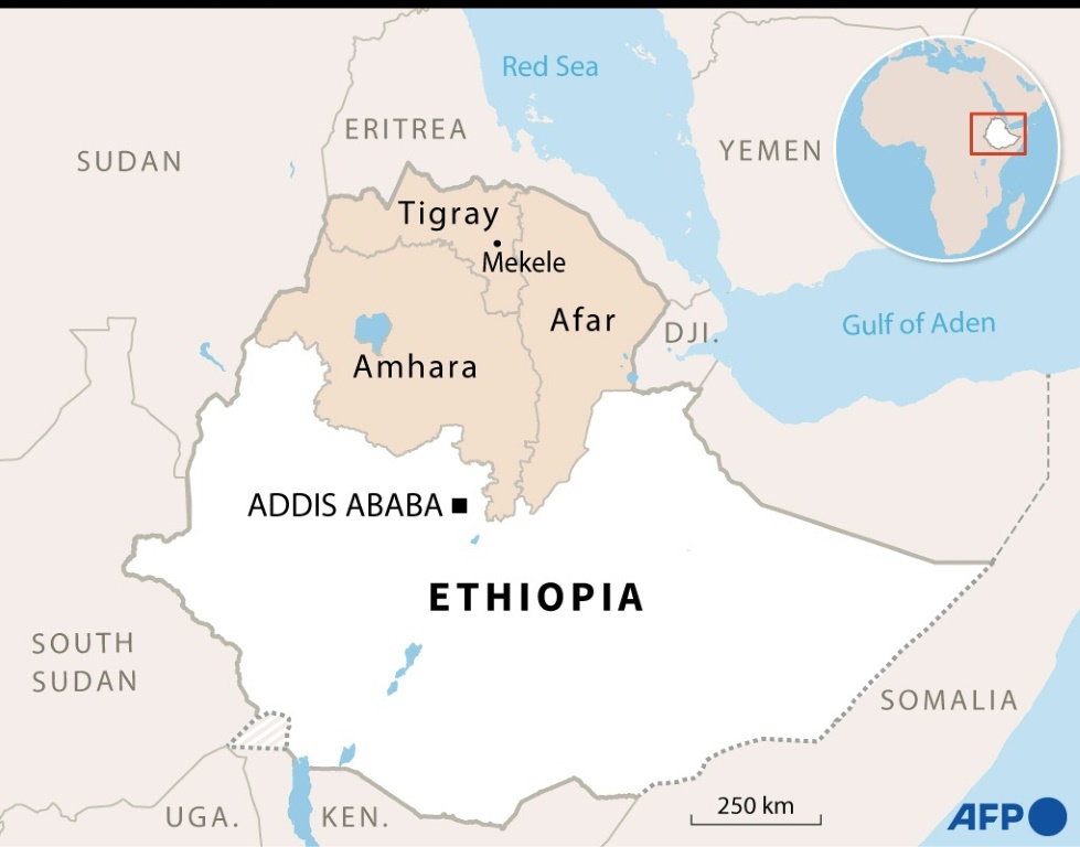 خريطة إثيوبيا لتحديد مناطق تيغري وأمهرة وعفر (أ ف ب)