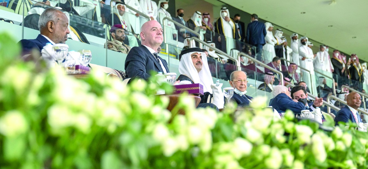 بحضور أمير قطر الشيخ تميم بن حمد آل ثاني انطلاق بطولة كأس العرب لكرة القدم، باستاد البيت( قنا ) 