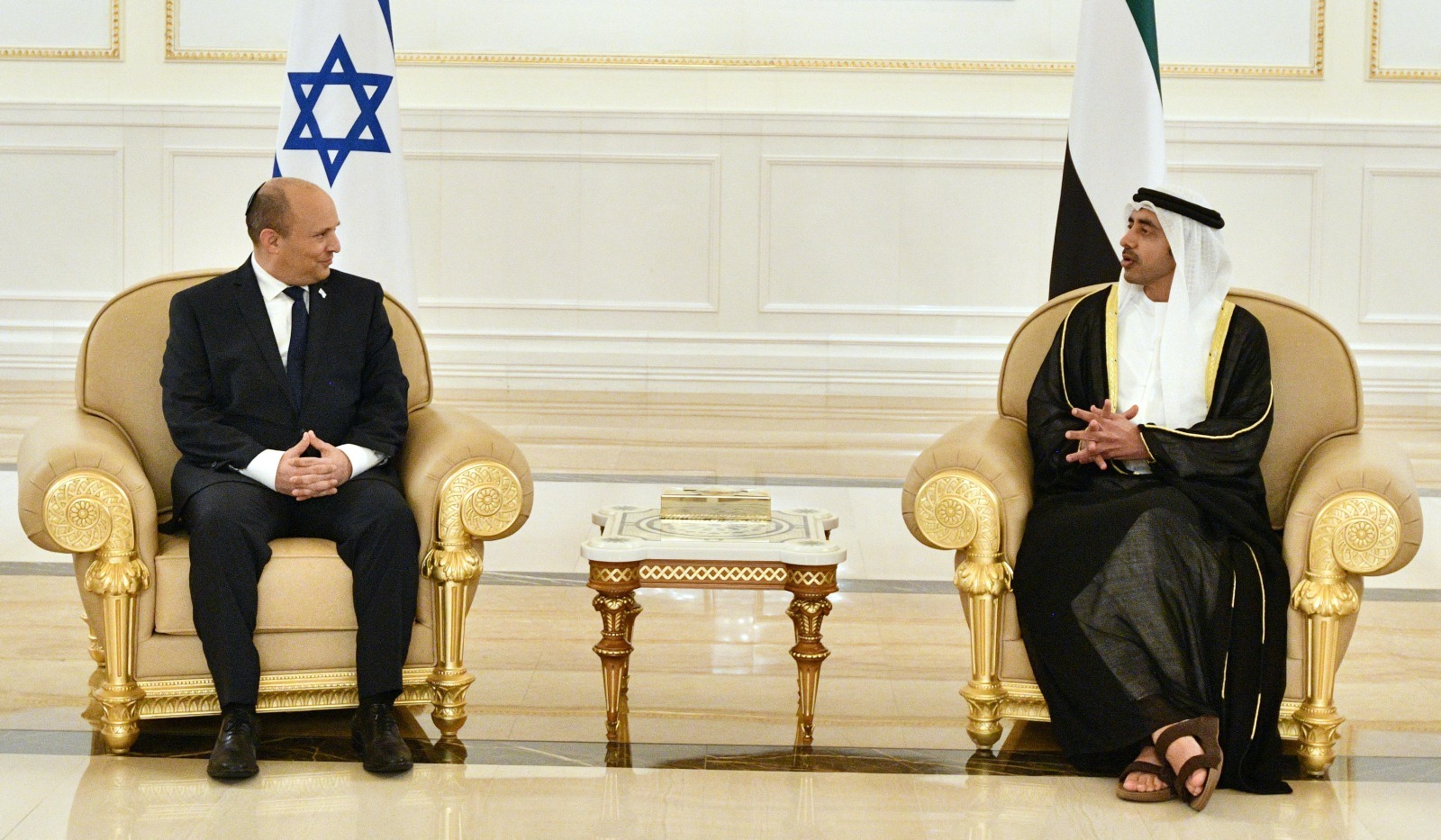  وزير الخارجية الإماراتي عبد الله بن زايد يستقبل رئيس الوزراء الإسرائيلي نفتالي بينيت(د ب أ)