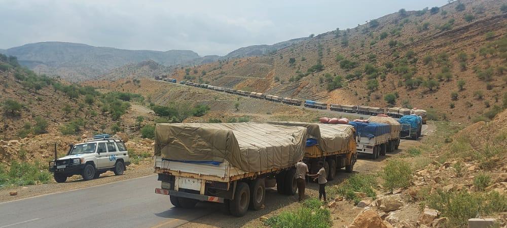 قافلة من شاحنات المساعدات في منطقة أمهرة ويحتجز سواقها بشمال إثيوبيا(موقع الأمم المتحدة على تويتر)