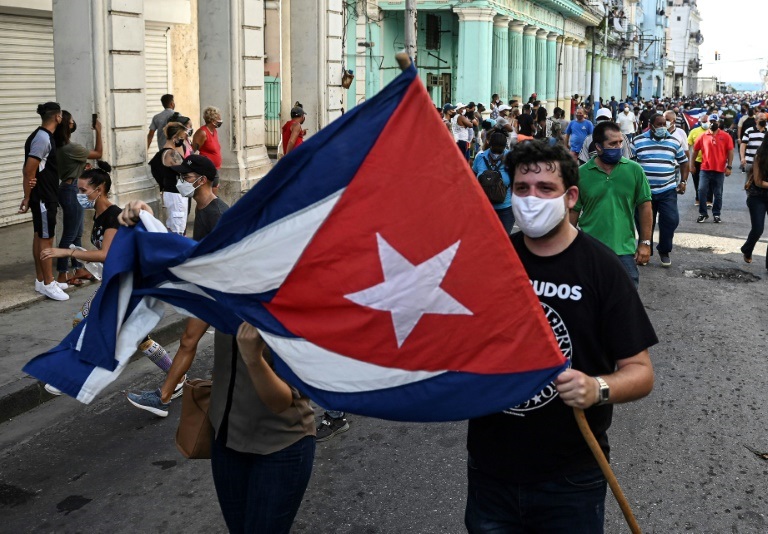 جانب من التظاهرات المعارضة للحكومة الكوبية في 11 تموز/يوليو في هافانا (ا ف ب)