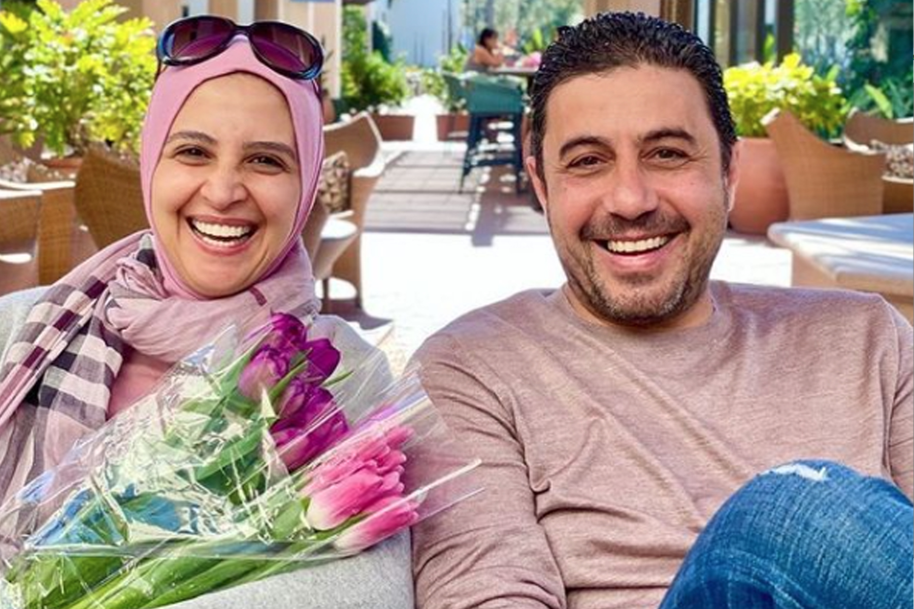 حنان ترك​ مع زوجها رجل الأعمال ​محمود مالك ( من صفحتها على انستغرام)