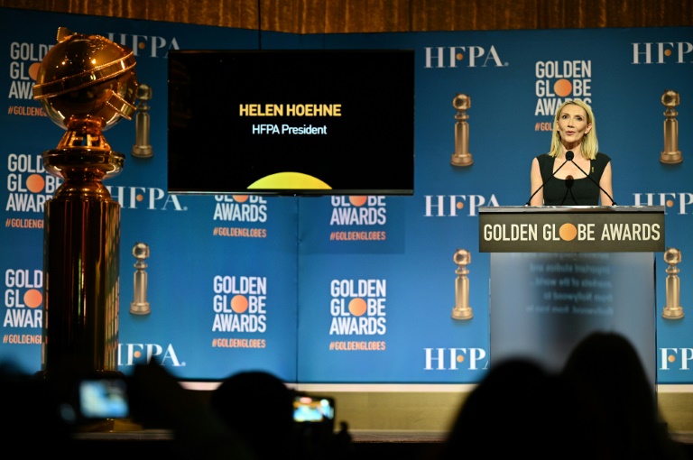 من إعلان الترشيحات للنسخة التاسعة والسبعين من جوائز "غولدن غلوب" في 13 كانون الأول/ديسمبر 2021 في فندق "بيفرلي هيلتون" في بيفرلي هيلز بولاية كاليفورنيا(ا ف ب)