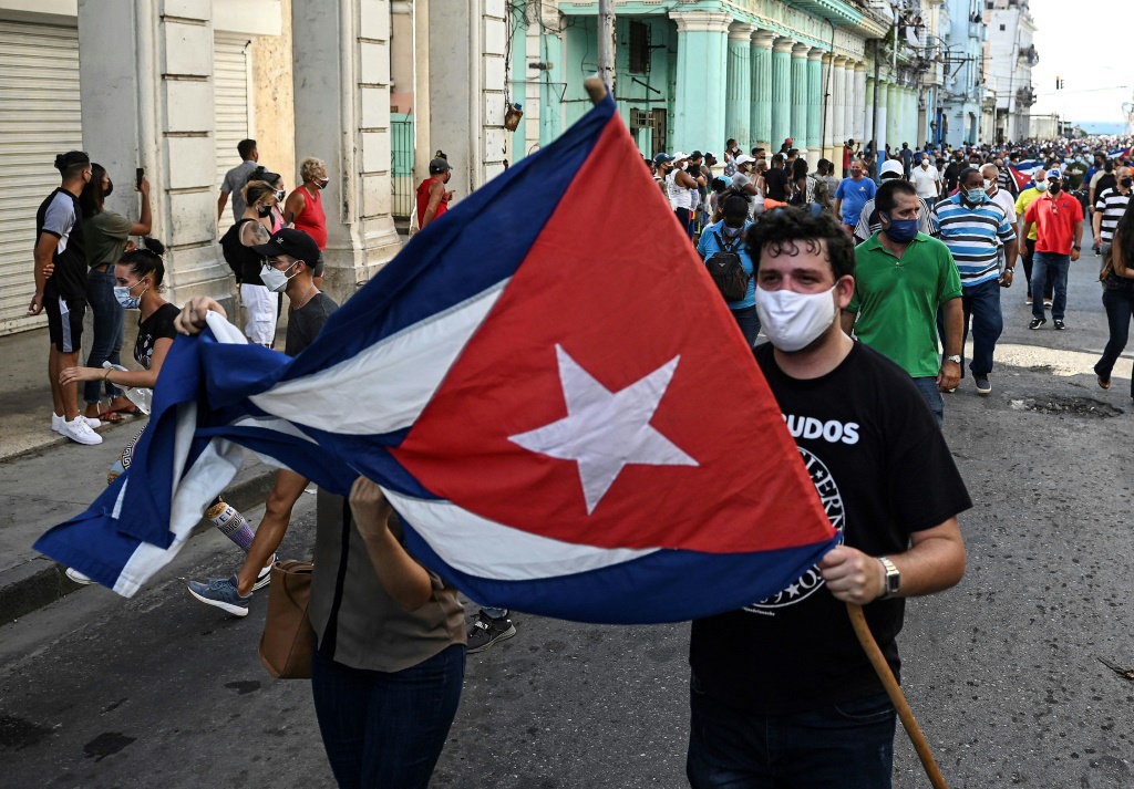 جانب من التظاهرات المعارضة للحكومة الكوبية في 11 تموز/يوليو في هافانا(ا ف ب)
