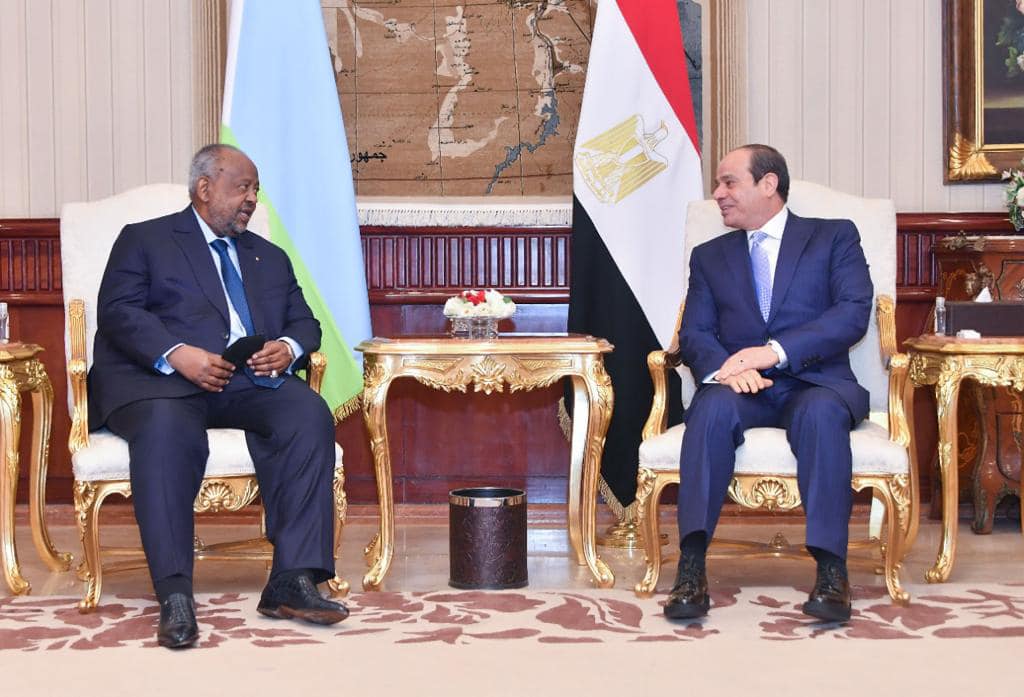 الرئيس المصري عبدالفتاح السيسي، خلال استقبال نظيره الجيبوتي إسماعيل عمر جيله في القاهرة (موقع الرئاسة المصرية)