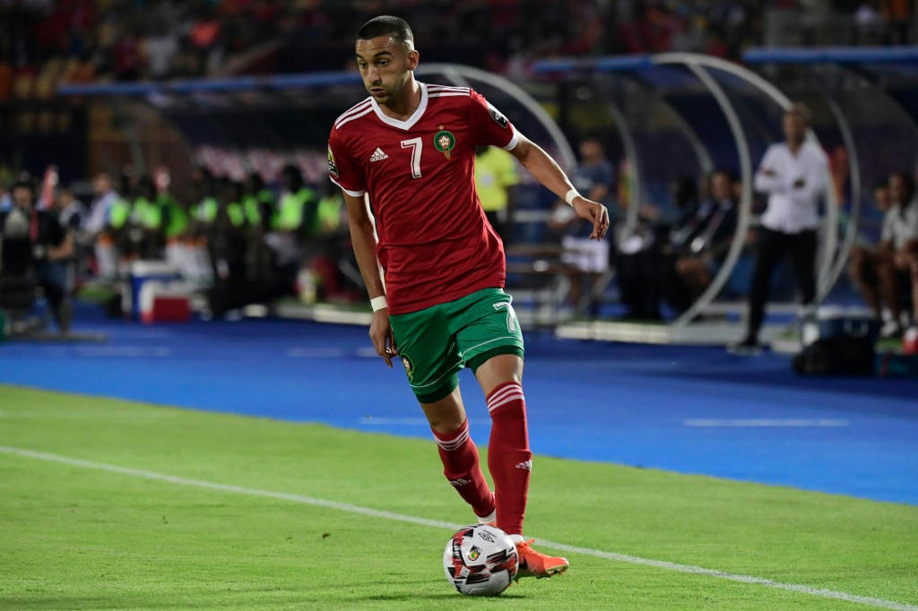 المغربي حكيم زياش خلال مباراة ضد ساحل العاج ضمن بطولة كأس الأمم الإفريقية في 28 حزيران/يونيو 2019.(ا ف ب)