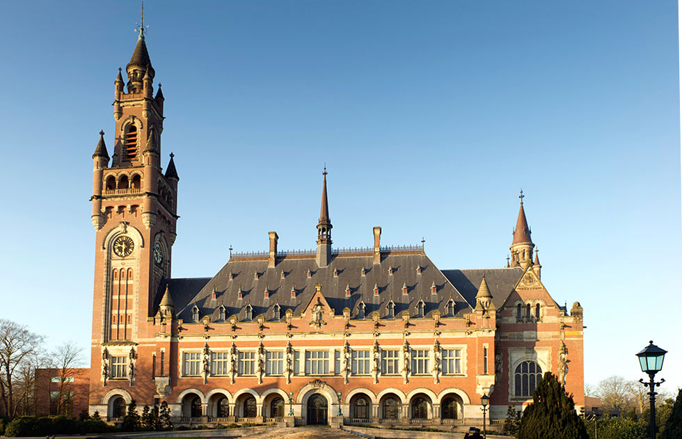 مبنى محكمة العدل الدولية  التي يقع مقرها في لاهاي،(الموقع الرسمي )