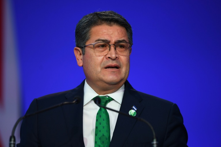 صورة من ارشيف الأول من تشرين الثاني/نوفمبر 2021 للرئيس الهندوراسي خوان أورلاندو هرنانديز في غلاسغو (ا ف ب)