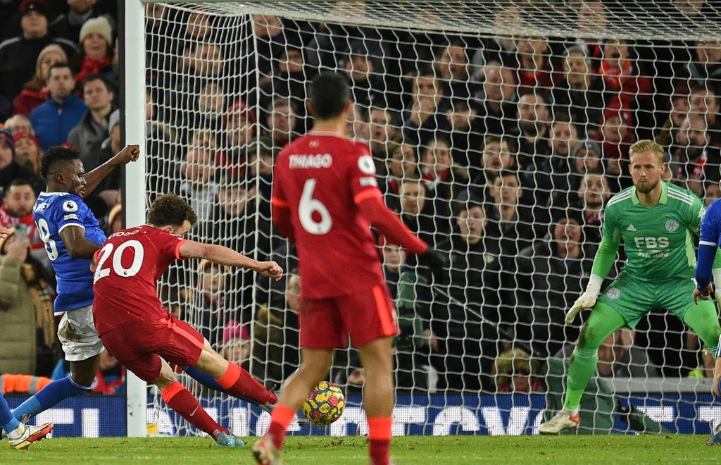 من مباراة سابقة بين فريقي ليفربول وليستر سيتي في الدوري الانكليزي لكرة القدم في 10 فبراير 2022(ا ف ب)