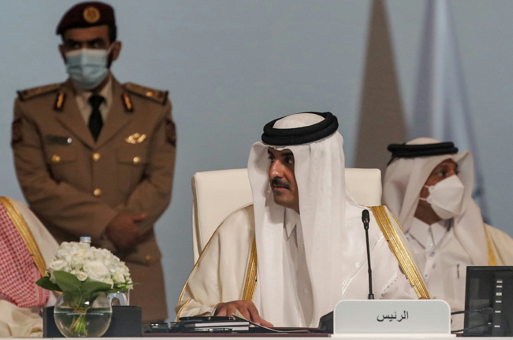 أمير قطر الشيخ تميم بن حمد آل ثاني يترأس الجلسة الأخيرة لمنتدى الدول المصدرة للغاز في الدوحة في 22 شباط/فبراير 2022 (أ ف ب)