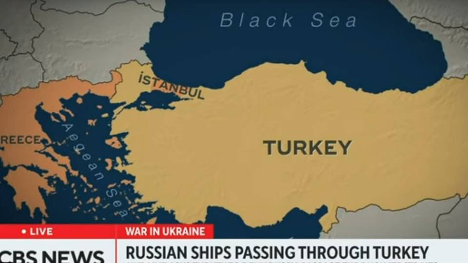 أظهرت CBS News إسطنبول على أنها أرض يونانية، في تقرير إخباري نشرته أمس الاثنين حول مرور السفن الحربية الروسية من المضايق (CBS News)