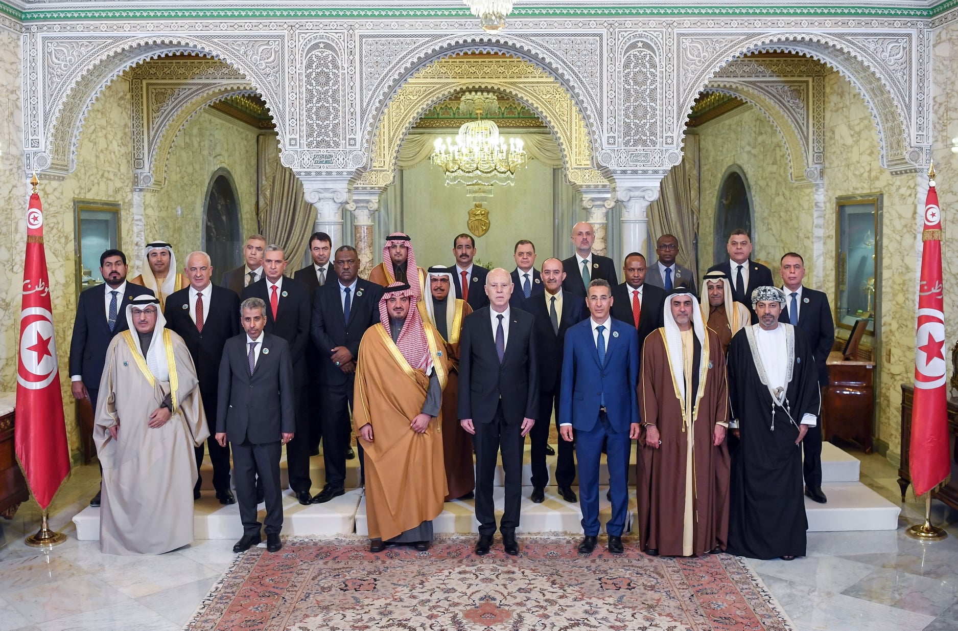 الرئيس التونسي قيس سعيد، مع وزراء الداخلية العرب اليوم (الرئاسة التونسية)