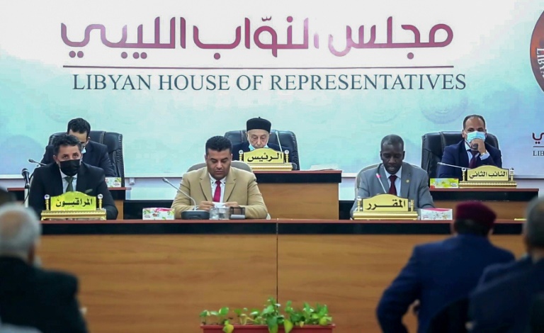  صورة من فيديو نشره مجلس النواب الليبي يظهر جانبا من جلسته في مدينة طبرق شرق البلاد بتاريخ 10 شباط/فبراير 2022 (ا ف ب)