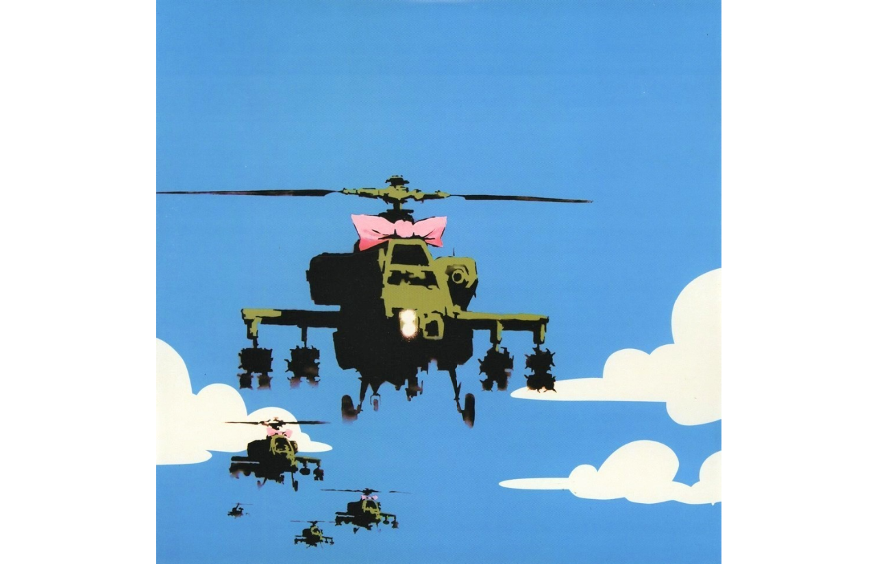 لوحة "فاندالايزد أويل (شوبرز)" الزيتية، التي تمثل مروحيات عسكرية تقتحم منظرا طبيعيا ريفيا (تواصل اجتماعي)
