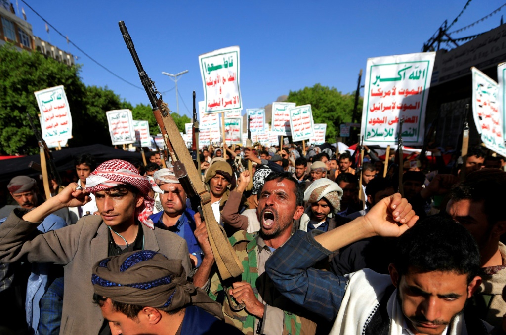 تجمع مؤيد للحوثيين في صنعاء في 7 آذار/مارس 2022 (أ ف ب)