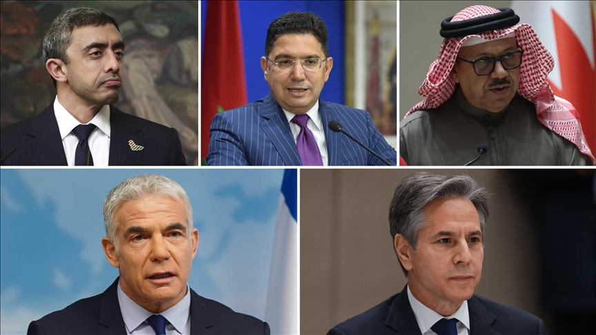 وزراء خارجية إسرائيل والولايات المتحدة الأمريكية، والامارات، والبحرين، والمغرب (الأناضول)