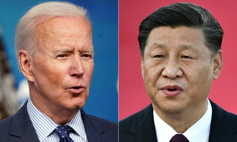صورة مدمجة للرئيس الصيني جين تشي بينع ونظيره الأمريكي جو بايدن (أ ف ب)