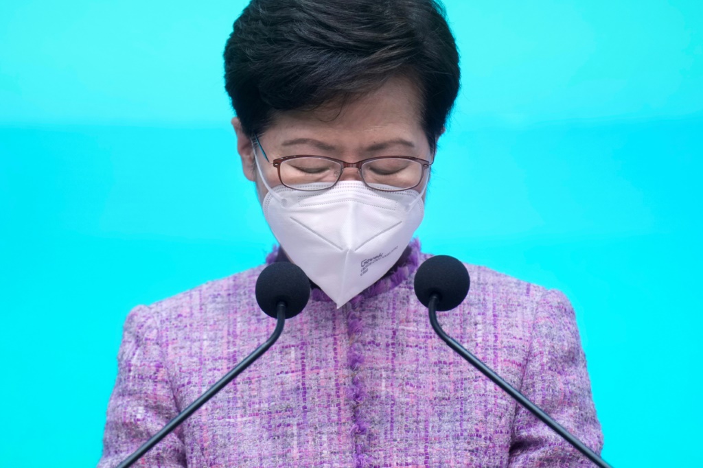 رئيسة السلطة التنفيذية في هونغ كونغ كاري لام تعلن أنها لن تسعى لولاية ثانية ، 4 نيسان/أبريل 2022(ا ف ب)