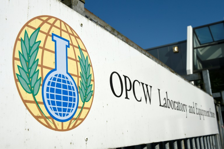  مدخل منظمة حظر الاسلحة الكيميائية في لاهاي في صورة من الارشيف تعود الى 20 نيسان/ابريل 2018 (ا ف ب).