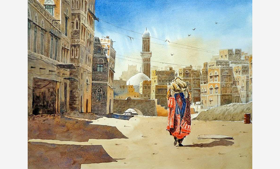 لوحة للفنان اليمني مظهر نزار