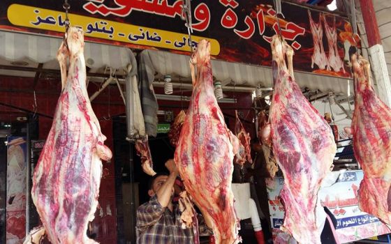 كشفت الصور إقبالا كثيفا من المواطنين على محل لبيع اللحوم يمتلكه جزار بمدينة العريش في شمال سيناء (تواصل اجتماعي)