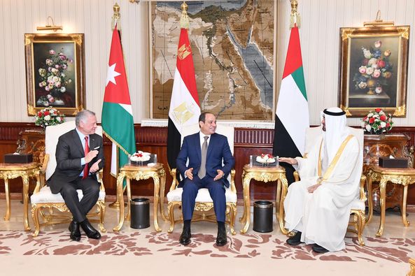 تناول لقاء العقبة مناقشة سبل تعزيز علاقات التعاون المشترك بين الدول الأربع في جميع المجالات (الرئاسة المصرية)