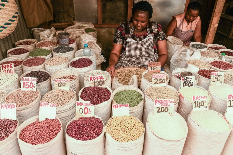 امرأة تبيع الحبوب في نيروبي في كينيا في 16 آذار/مارس 2022 (ا ف ب)