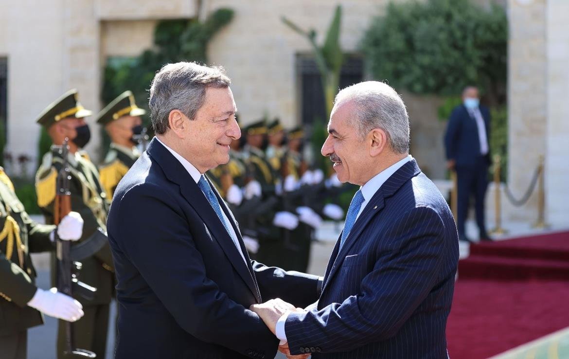 استقبال رئيس الوزراء الفلسطيني محمد اشتية نظيره الإيطالي ماريو دراجي (وفا)