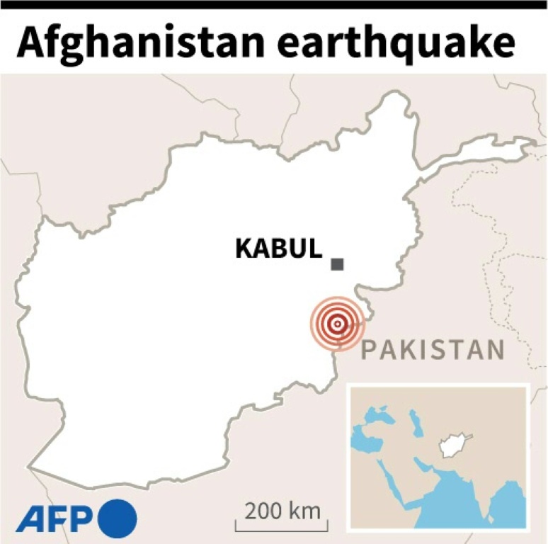 خريطة تظهر مركز زلزال بقوة 5.9 درجة في أفغانستان وقع في الساعات الأولى من صباح 22 يونيو/حزيران (ا ف ب)