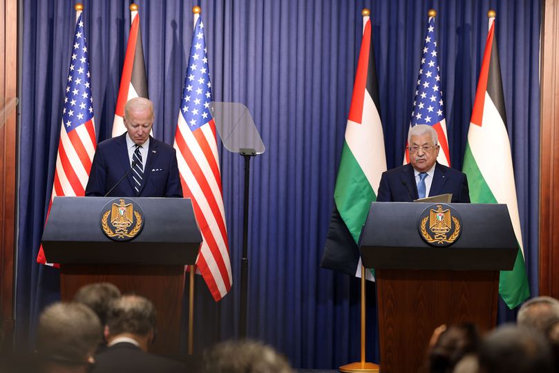  الرئيس الفلسطيني، محمود عباس ونظيره الأمريكي جو بايدن (الرئاسة الفلسطينية)