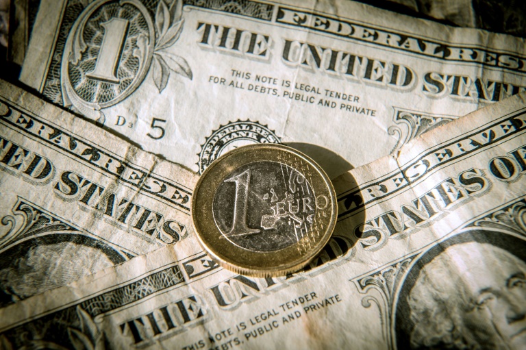 قطعة يورو معدنية ودولارات بتاريخ 13 آذار/مارس 2015 (أ ف ب)   
