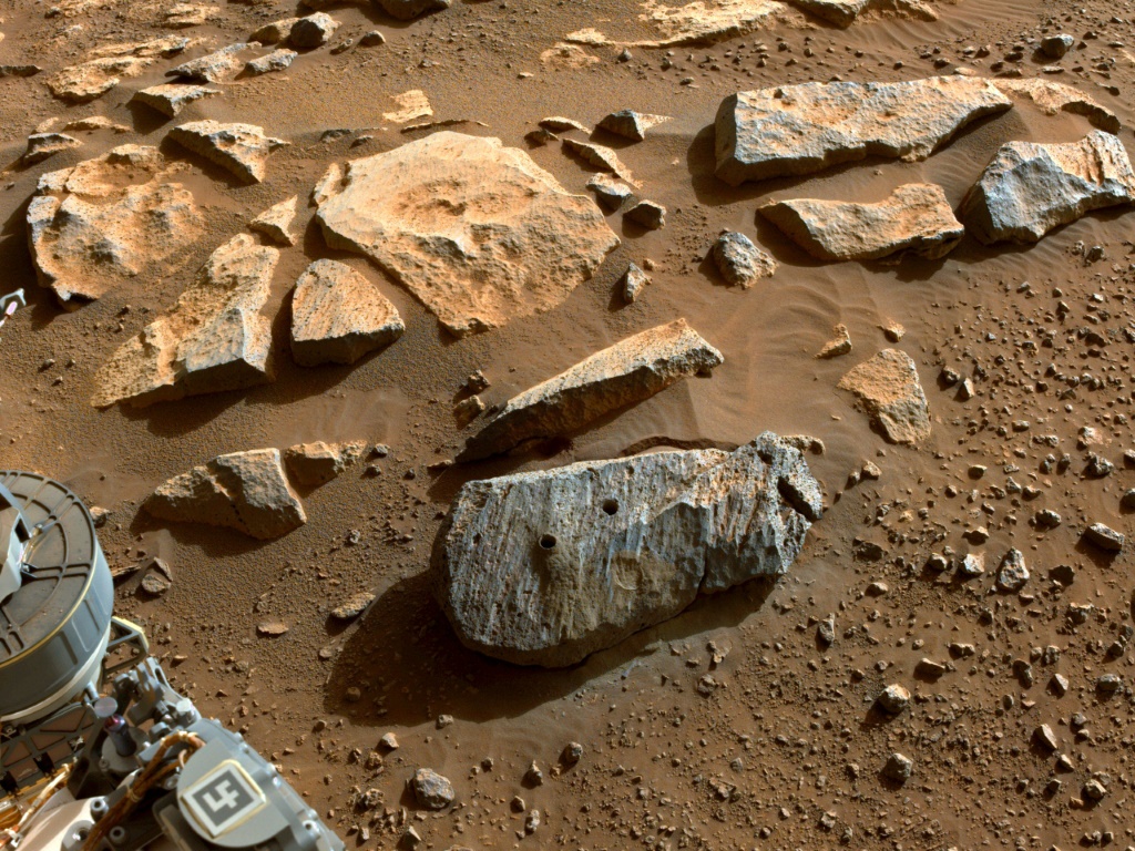 صورة نشرتها ناسا في أيلول/سبتمبر 2022 لعينات صخرية مريخية استخرجتها عربة "برسيفرنس" (ا ف ب)