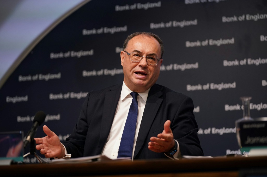 حاكم بنك انكلترا أندرو بايلي في لندن في 4 آب/أغسطس 2022 (ا ف ب)