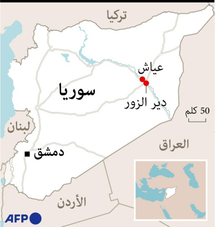 خريطة لسوريا تحدد موقعي عياش ودير الزور (ا ف ب)