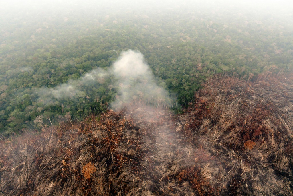 منطقة من غابة الأمازون مُزالة الأشجار منها وتستعمرها الحرائق في ولاية أمازوناس شمال البرازيل في الثاني من أيلول/ سبتمبر 2022 (ا ف ب)
