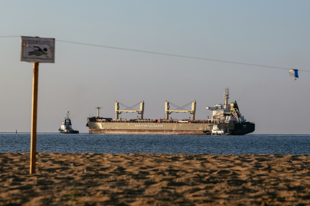    سفينة "روجن" التي ترفع العلم المالطي لدى مغادرتها ميناء أوكرانيا بتاريخ 5 آب/اغسطس 2022 (أ ف ب)